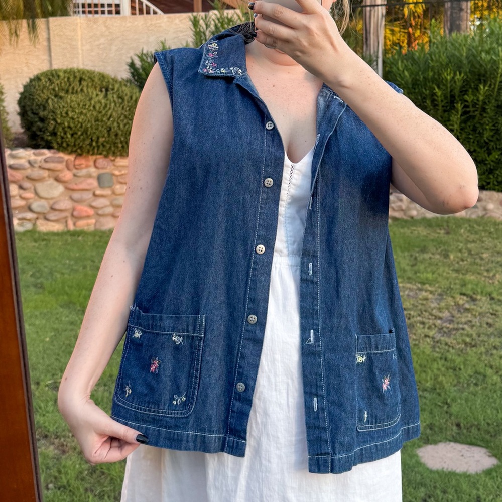 Embroidered Denim Vest